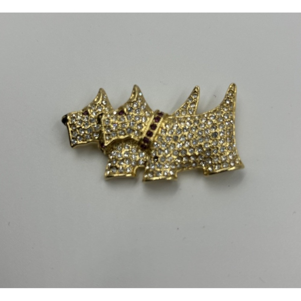 Vintage Napier Scottie Dogs Pin Brooch Rhinestones Pave Gold Tone Terriers Pin